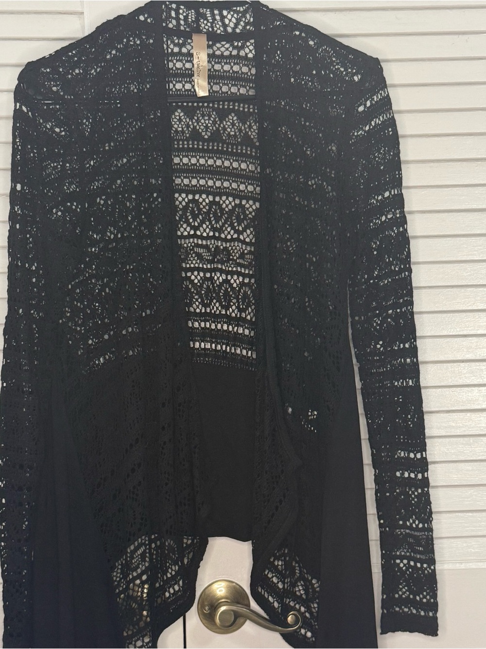 S-Twelve Black Crochet Open Front Cardigan